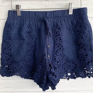 LAmade Navy Lace Crochet Elastic Waist Shorts